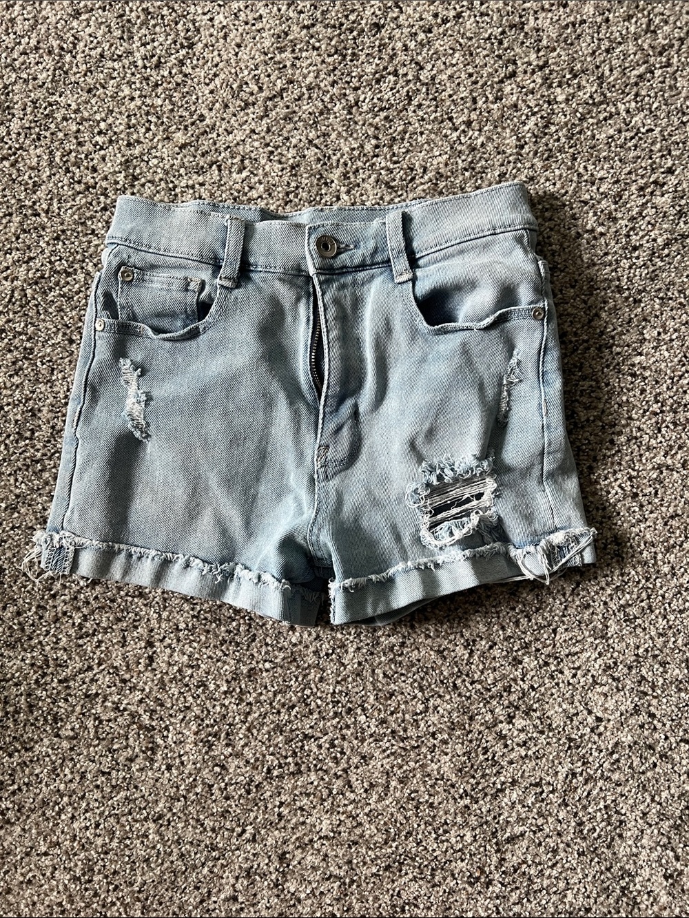 Wallflower Light Blue Distressed Rolled-Hem Denim Shorts Juniors 3